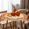 Herbst Erntedank Runder Tischdecke, Bauernhof Kürbis Botanische Ahornblätter Wasserdichtes Spann-Tischcover mit elastischem Rand, Herbst Ernte Tischdecken