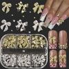 1pc of 6-compartment metal bow rhinestone and steel bead 3D nail art, nail decoration, holiday gift.