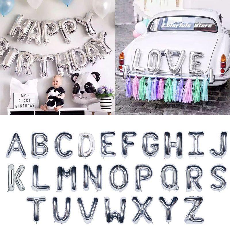 Large Balloons Letter 40 Inch Silver Helium Air Foil Birthday Wedding Party