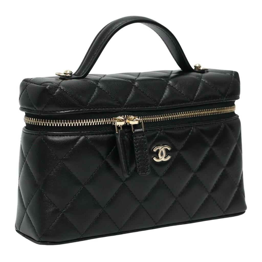 Chanel 25c Boucle Dorée Motif Diamant Chaîne en Cuir Logo de Marque Fermeture à Glissière Sac Bandoulière Messager Simple Sac à Main en Peau d'Agneau Noir pour Femme