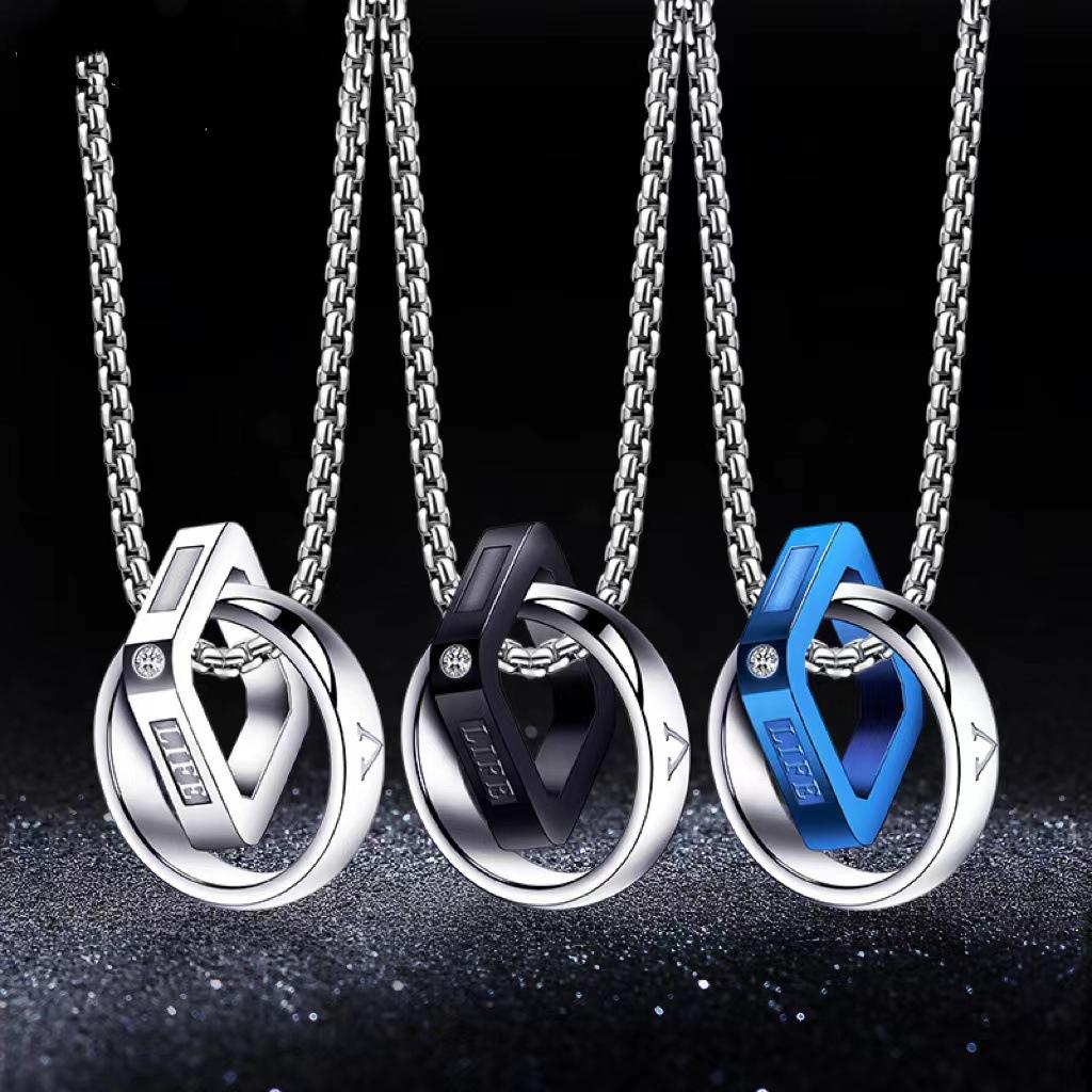 Simple Double-ring Men's Necklace Pendant Tide, Personalized Decoration Light Luxury Niche, Tide Brand 2026
