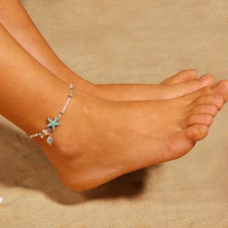 Boho Lady perles étoile de mer charme pieds nus sandale pied chaîne cheville bracelet de cheville