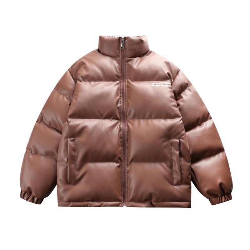 

Rumeng Зимове ПУ шкіряне товсте бавовняне пальто - Вільне, тепле, повсякденне хлібне пальто з великими кишенями для пар. L коричневий