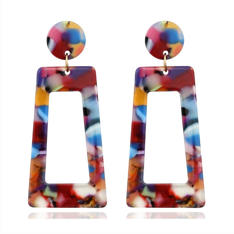 

Trendy Colorful Acrylic Trapezoid Drop Earrings For Women Geometry New Fashion Round Statement Earrings Party Big Zircon Gift