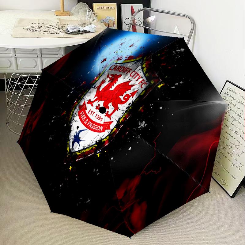 Football Club Cardiff Automatic Folding Umbrella - 8-Rib Travel Umbrella with Auto Open/Close & Portable Gifts for Holidays or Birthdays