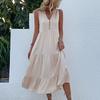 Amazon Independent Station Cross-border Summer New Products European and American Sleeveless Pleated Skirt Loose V-Neck Long Dress