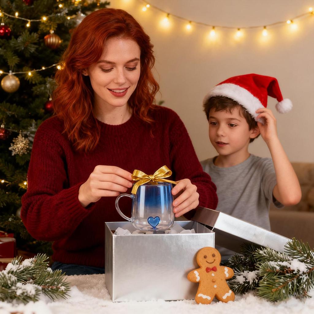 Glass Coffee Cups Gradient Water Bottle Jar with 3D Heart 400ml Glass Coffee Cup for Travel Christmas Kitchen Bar Latte House