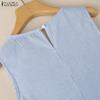 ZANZEA Women Round Neck Loose Casual Stripe Sleeveless Dress
