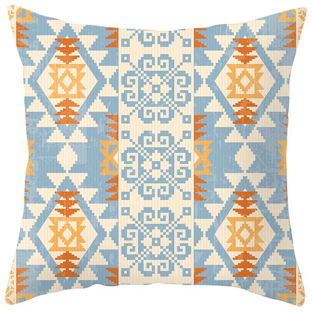 New Ethnic Style Pillow Cover Bohemian Color Geometric Pattern Peach Leather Velvet Retro Pillow Cushion Cover