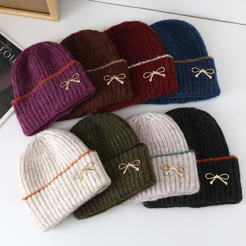 Bow Knitted Wool Hat Autumn and Winter Fashion Ear Hat Women,Winter Hats for Women, Beanies for Women, Hats for Women Winter
