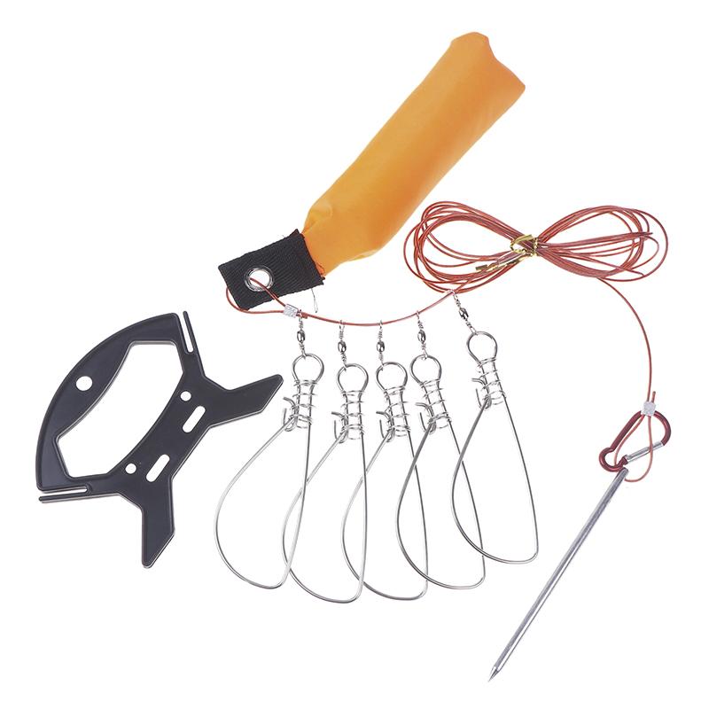 Fish Lock Buckle With Reel Stainless Steel Lanyard 5-snap Float Fish Stringer Controller Clip Outdoor Fishing Equipment