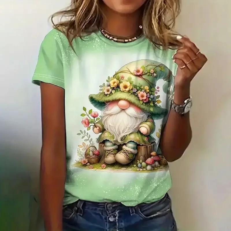 Plus Size Women's T-Shirts Christmas Snowman Print O-Neck Women's Fashion Tops Short Sleeves Sports T-Shirts Streetwear New