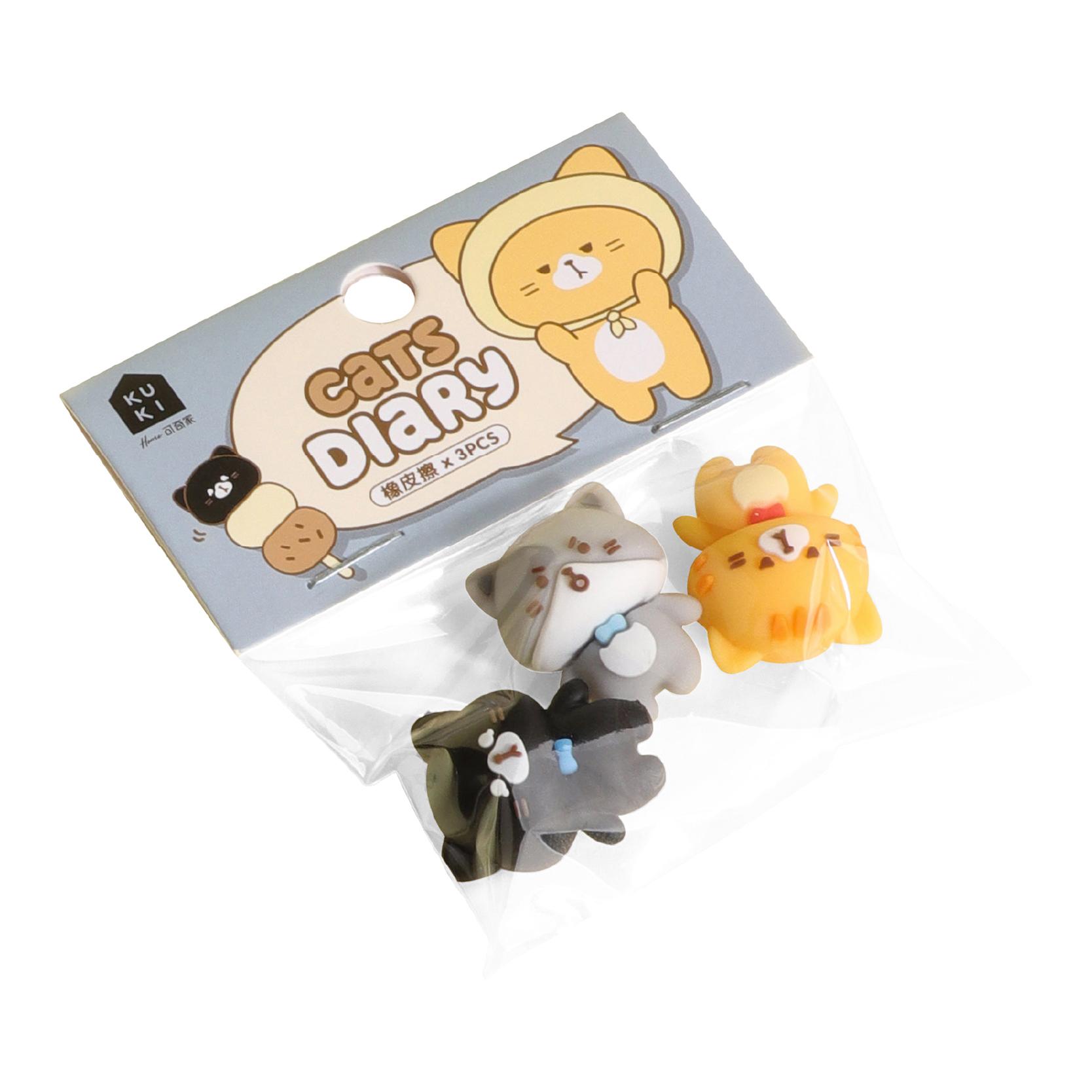 

3 шт. Ластик для дневника с кошками, мини-размер, мультяшный дизайн, меньше пыли, ПВХ, чистящие инструменты для карандашей, офиса, школы, студента