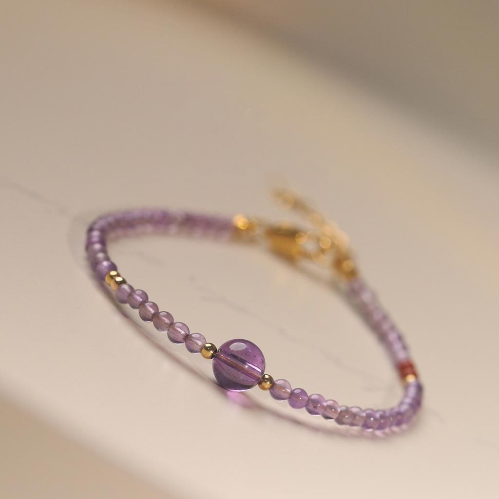 Natural Nanhong amethyst beaded bracelet light luxury high-end fine bracelet simple small fresh sweet jewelry women
