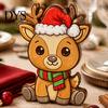 Wooden Christmas Ornaments Elk Figurine with Santa Hat And Scarf, Cartoon Deer Tabletop Decoration Ornament for Holiday Home Party Decor, Stable Base