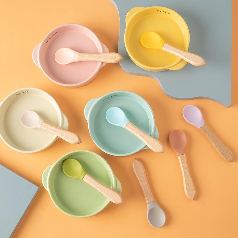Pet Cat Canned Food Spoon Wooden Handle Silicone Kitten Wet Food Feeding Spoon Baby Food Grade Material Pet Supplies