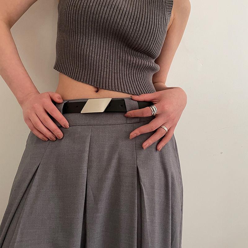 Black Womens Fashionable Pu Belt 2024 Summer Simple Versatile Design For Students