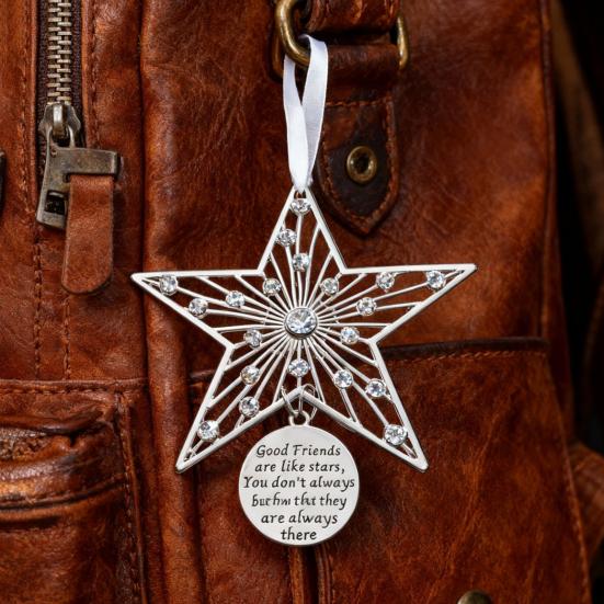 Christmas Friendship Charm Gift Metal Hanging Snowflake/Star/Round/Snowman Shaped Decoration with Blessing Inscription Love