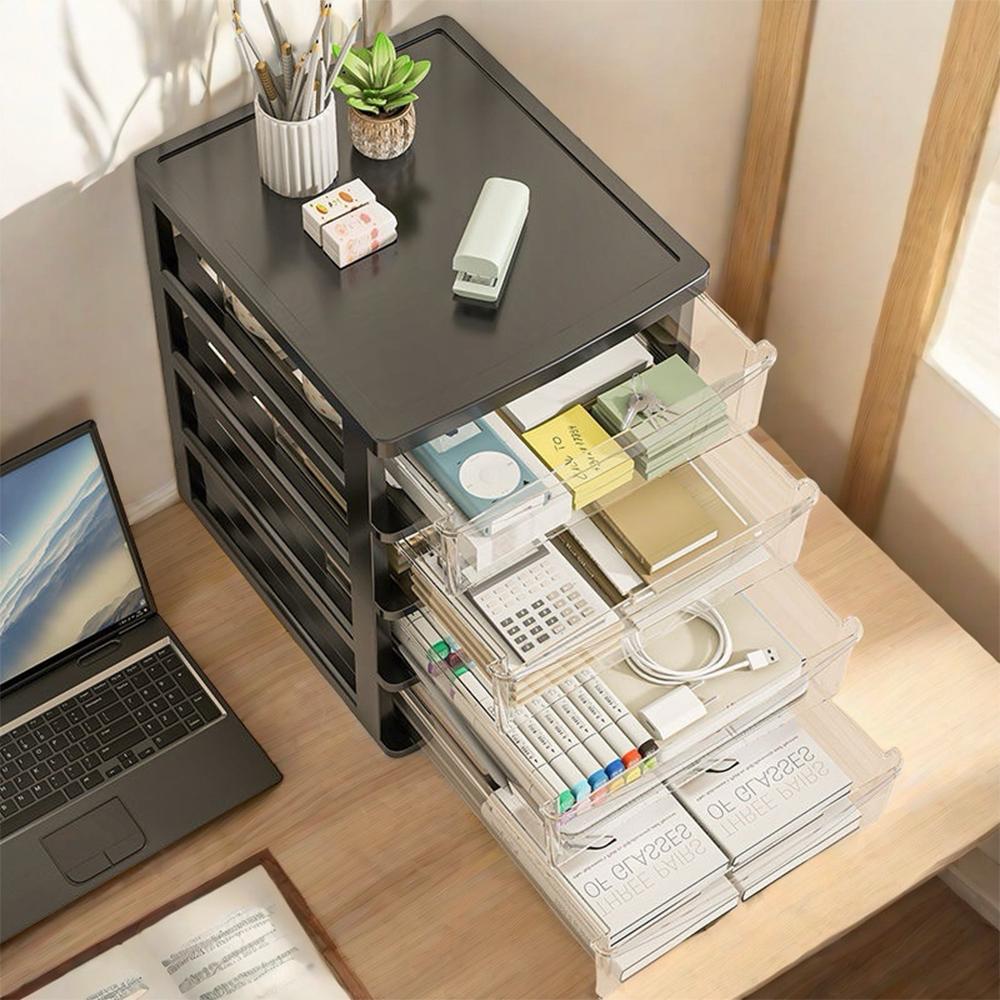 4/6Layers Medium Desktop Storage Box with Drawer Heightened Table Organizer Plastic Office Storage Cabinet  for Home Stationery