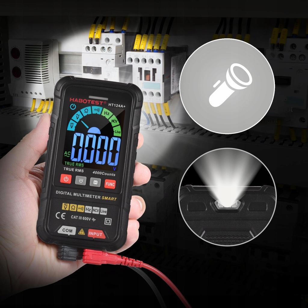 Digital Universal Multimeter Habotest Ht124+ Ncv With Led Flashlight + Batteries