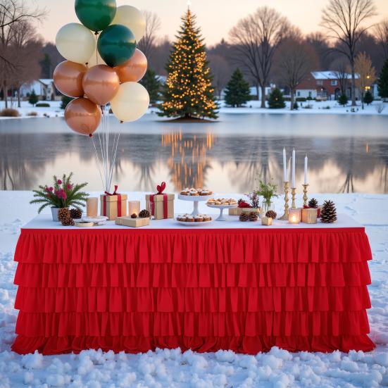 Ruffled Table Skirt 5-Tier Pleated Chiffon Tablecloth Reusable Tutu Table Skirt for Classroom Teacher Desk Back To School Birthday Party Cake Dessert