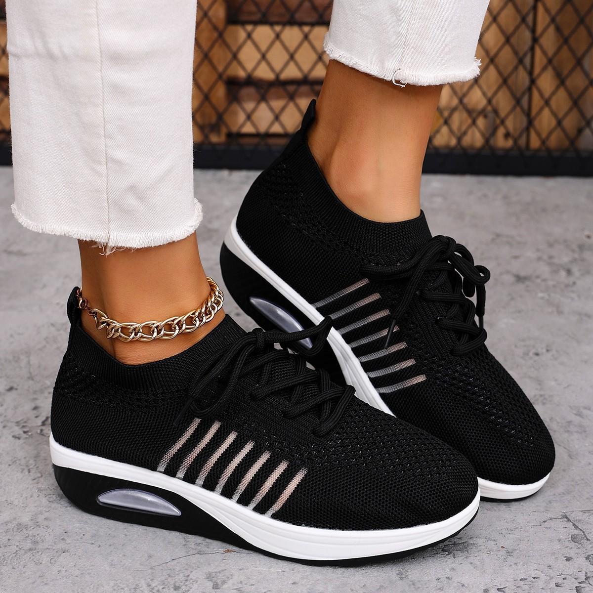 

New summer casual sports single shoes 2025 flying weaving women s thick sole heightening lightweight large size women s shoes 43 чёрный