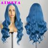 AIMEYA Brown Lace Front Wig 13x4 Natural Hairline Long Natural Wave Synthetic Wig for Women Daily Cosplay Wig Glueless Frontal