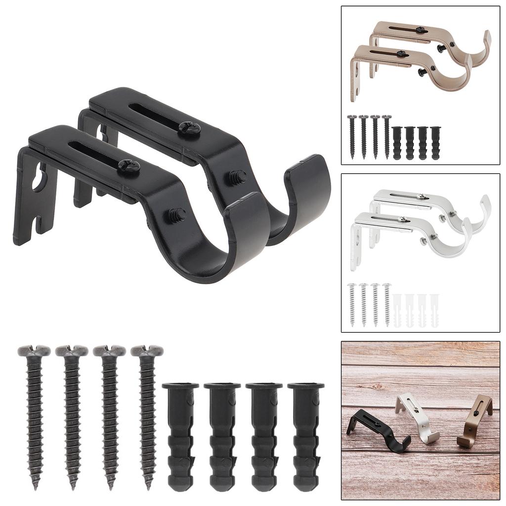 2 Pcs Adjustable Single Curtain Rod Brackets Holder Silver Brown Black for 1 Inch Curtain Rod