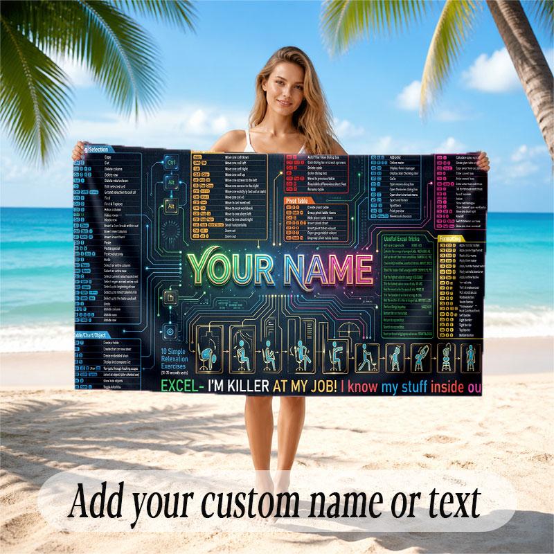 Abstract Personalized Theme Soft Beach Towel Personalized Custom Name Text Towel Portable for Beach Pool Travel