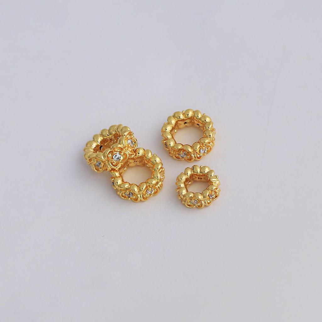 18K Gold-Plated Zircon Flower Spacer Beads with Rhinestones for DIY Jewelry