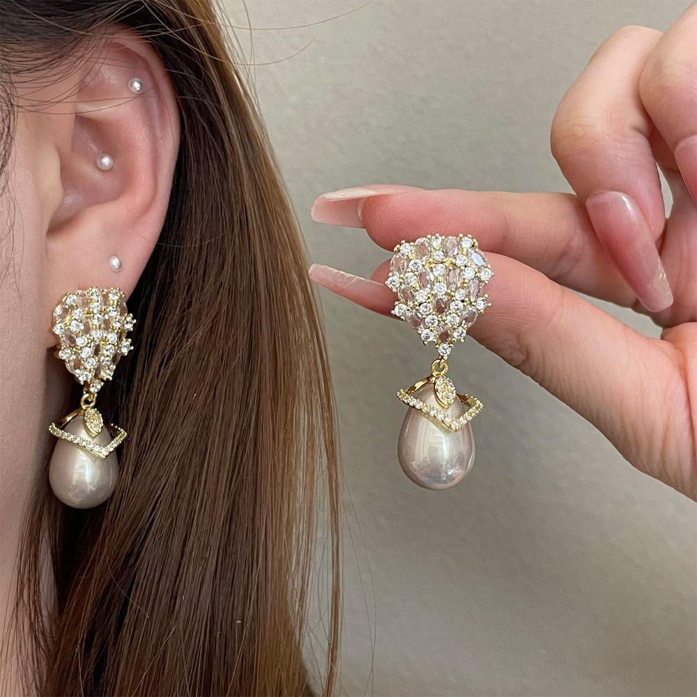 Pendant Rhinestone Drop Earrings Elegant Vintage Long Earrings Trendy Crystal Stud Earrings  Party