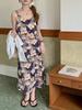 Moonlit Lotus Pond Satin Spaghetti Strap Dress – Women's French V-Neck Faux Silk Dress