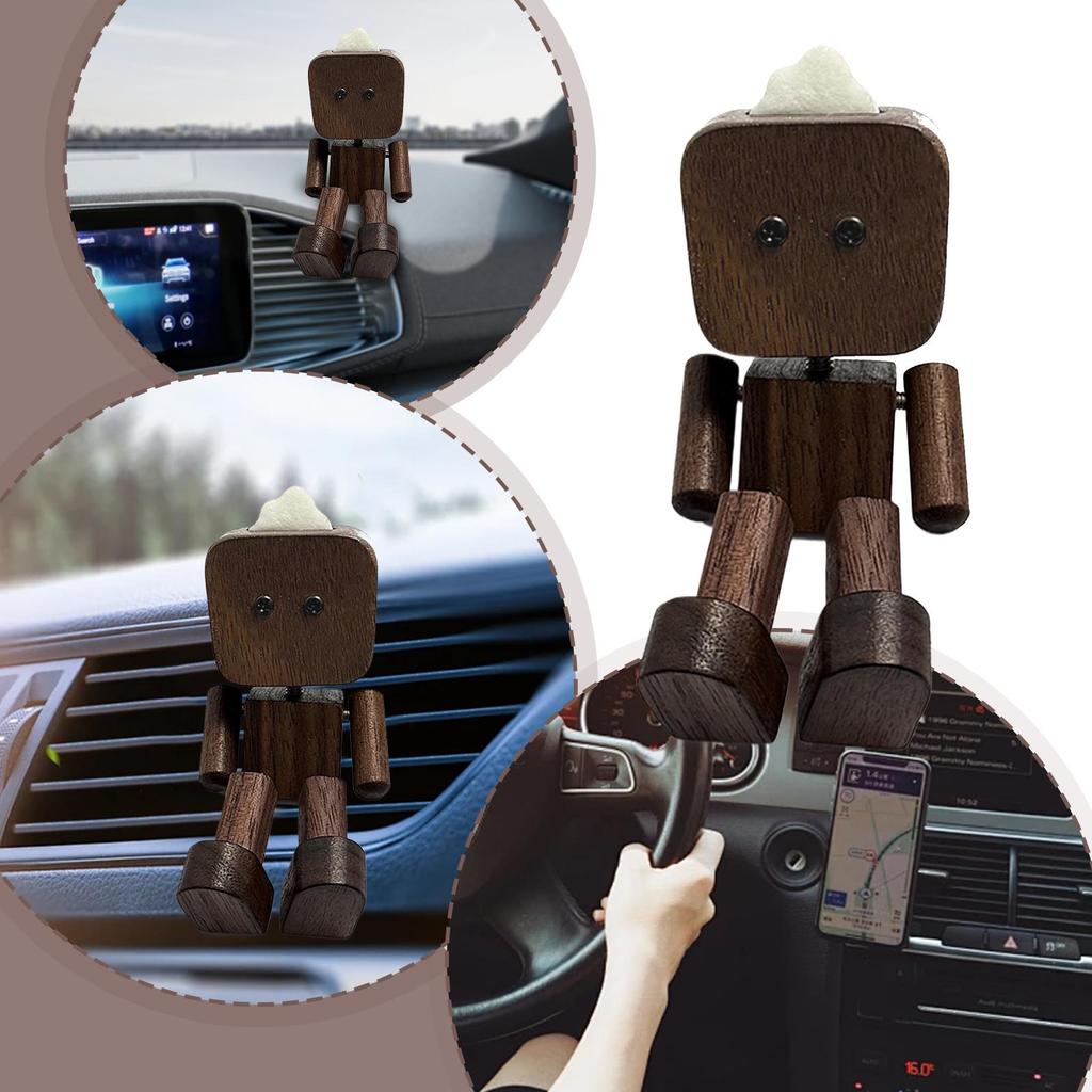 Dashboard Wooden Figurine Decor Wooden Human Figure Dashboard Decoration Funny Ornament Display Sculpture For Tabletop Commuting