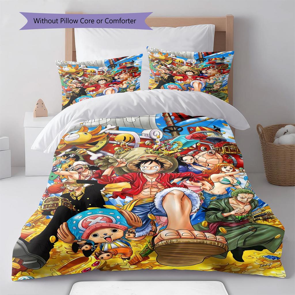 One Piece Luffy Chibi Style Bedding Set Anime Duvet Cover Polyester Soft Comforter Bedroom Set -QJY
