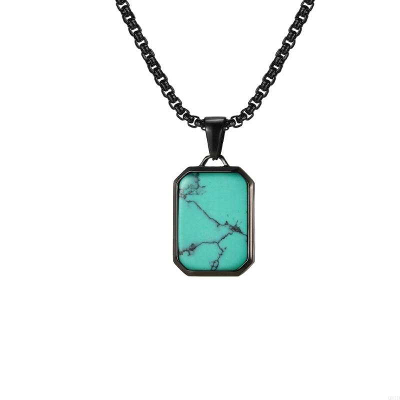 Rectangular Geometric Pendant Necklace Stainless Steel Jewelry Stones Jewelry