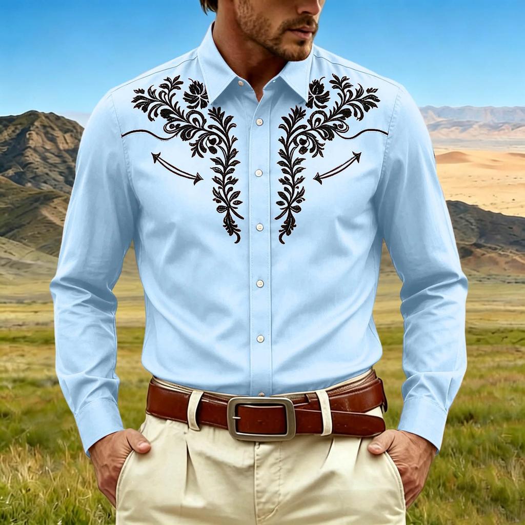 Men's Long Sleeve Button Down Shirt Print Turn-Down Collar Casual Top