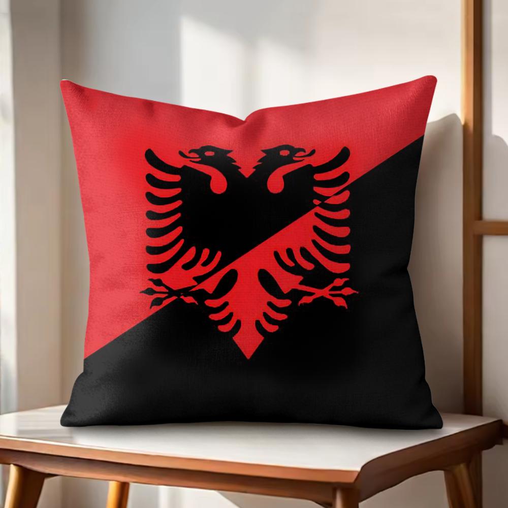 AAlbaniaS Flag Cushion Cover Natural Linen Organic Fabric DoubleSided Printing Couch Pillow Covers Home Decor