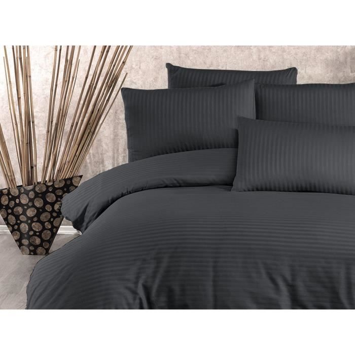 Parure de lit - 1 housse de couette 220x240 cm + 2 taies d'oreiller 60x60 cm - 80% coton, 20% polyester - Anthracite