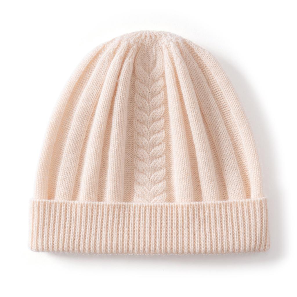 Cashmere autumn and winter new women's high-end solid color twisted flower thickened warm fashion knitted casual flanged hat