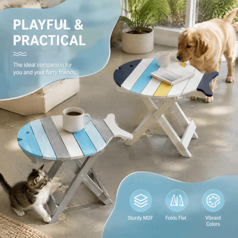 Distressed Solid Wood Folding Side Table Painted Wood End Table Accent Coffee Table Outdoor
