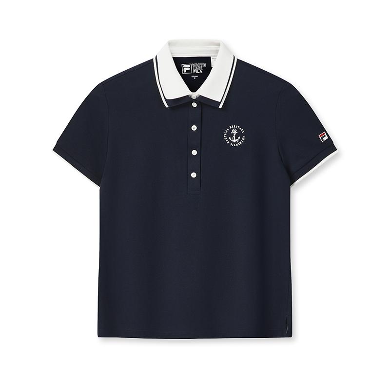 

FILA Heritage Minimalist Fashion Classic Retro Sports Casual Versatile Comfortable Short Sleeve Polo Shirt Women tops Cigarette-Blue F11W628112FDB M