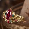 Court Style Red Horse Eye Zircon Ring Gold-plated Inlaid Colored Diamond Pair Ring, Branch Set Ring Female
