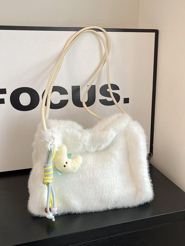 Bolsa Tote Transversal e de Ombro de Pelúcia Fofa Estilo Coreano