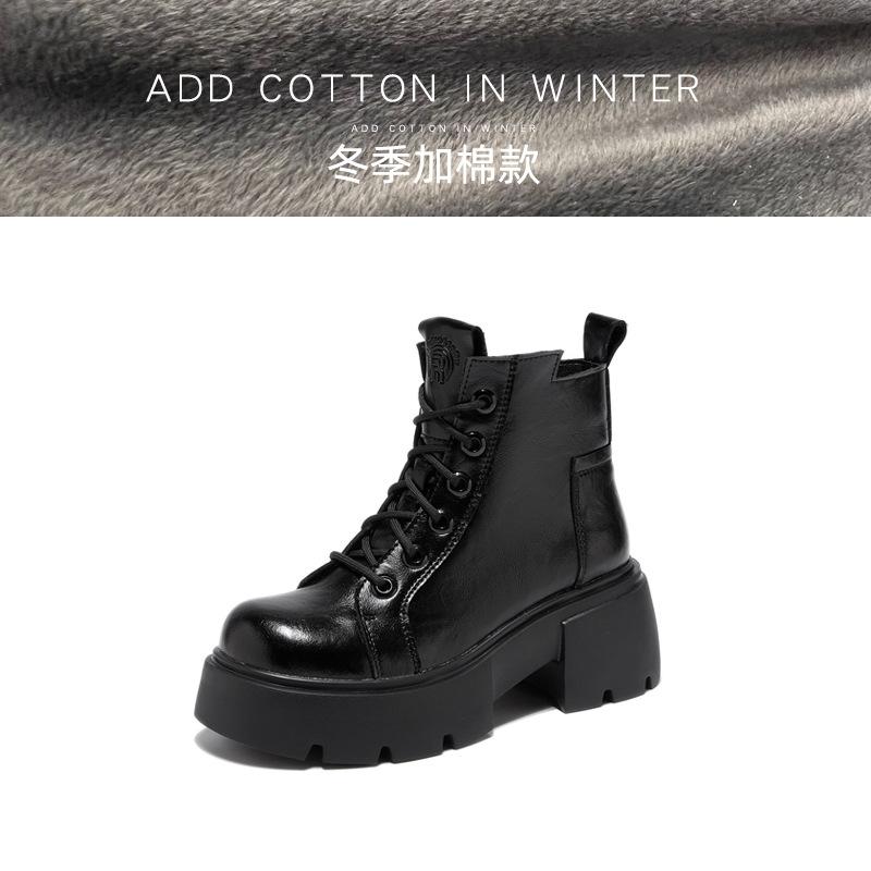 

Осень и зима новые маленькие на танкетке средней длины модные женские ботинки толстый каблук хлопковые ботинки Мартин женские кожаные 40