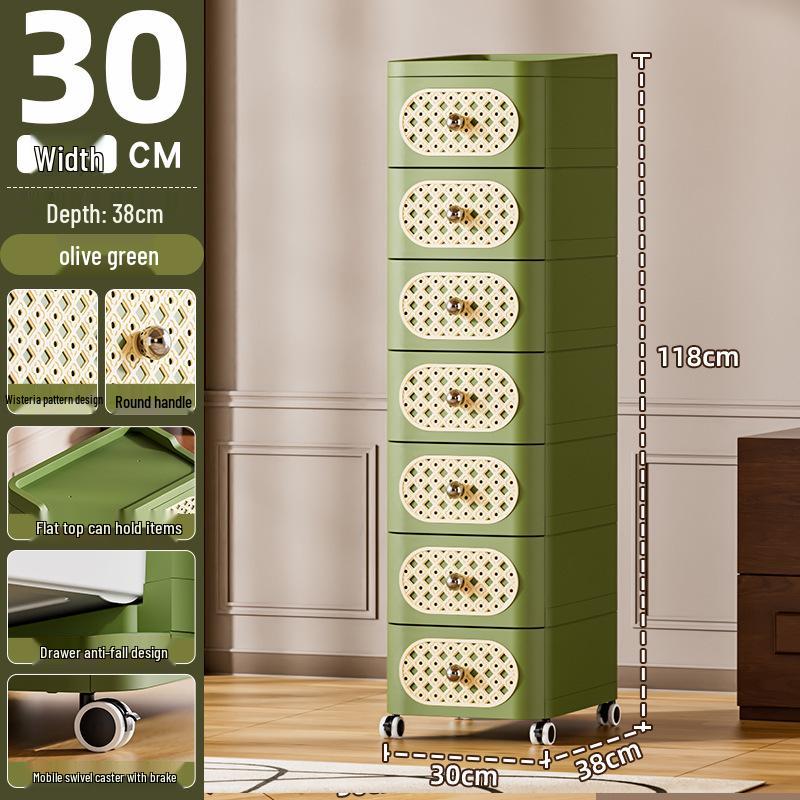Nordic Style Movable Storage Cabinet with Drawers for Living Room or Bedroom