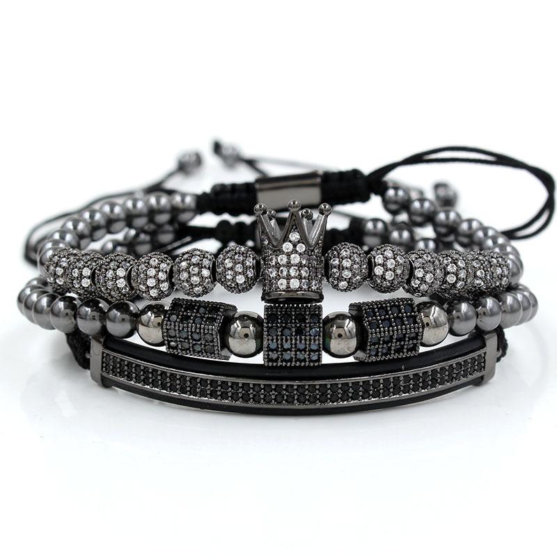 Fashion trend 11 1mm diamond ball braided micro-inlaid high crown 1 hexagonal column double row diamond crescent three-piece bracelet