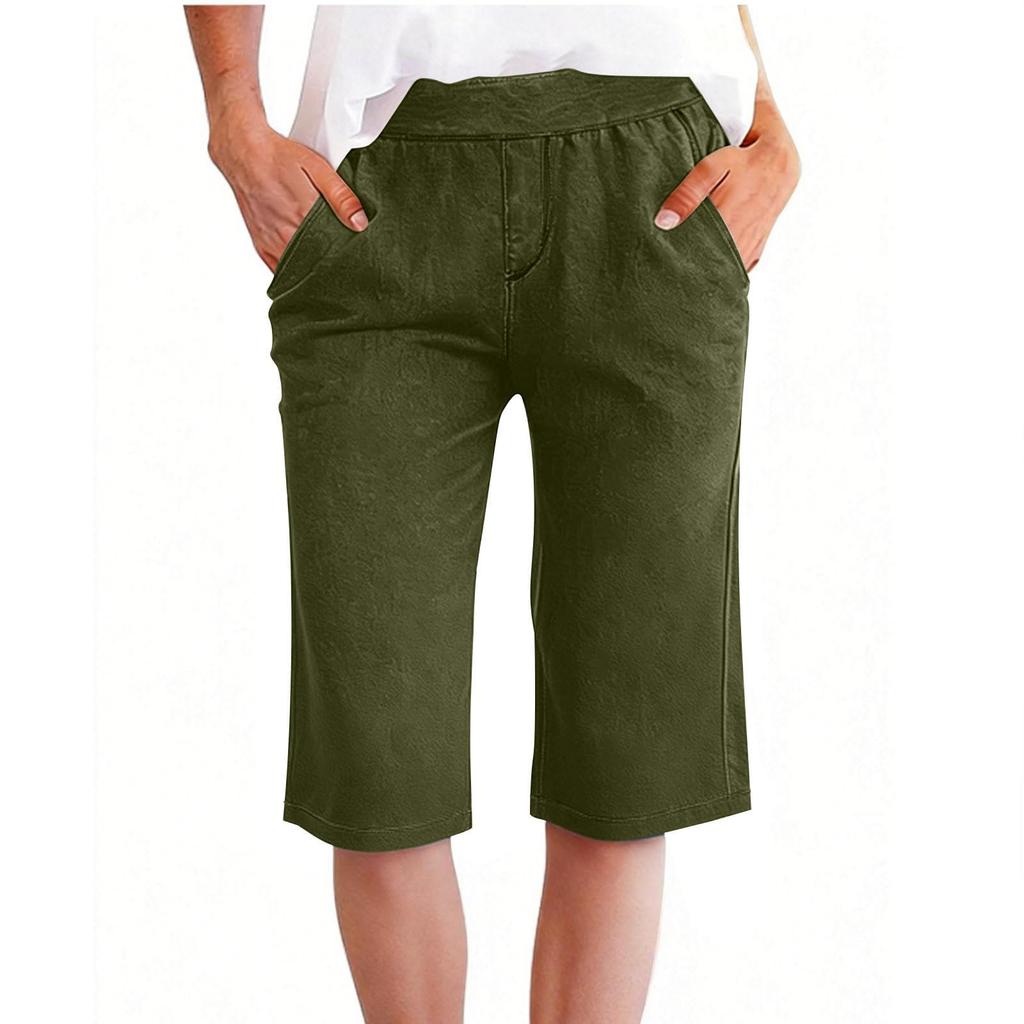 Pantaloncini casual da donna al ginocchio, vestibilità larga, vita elasticizzata con tasche, tessuto leggero e traspirante per l'uso quotidiano
