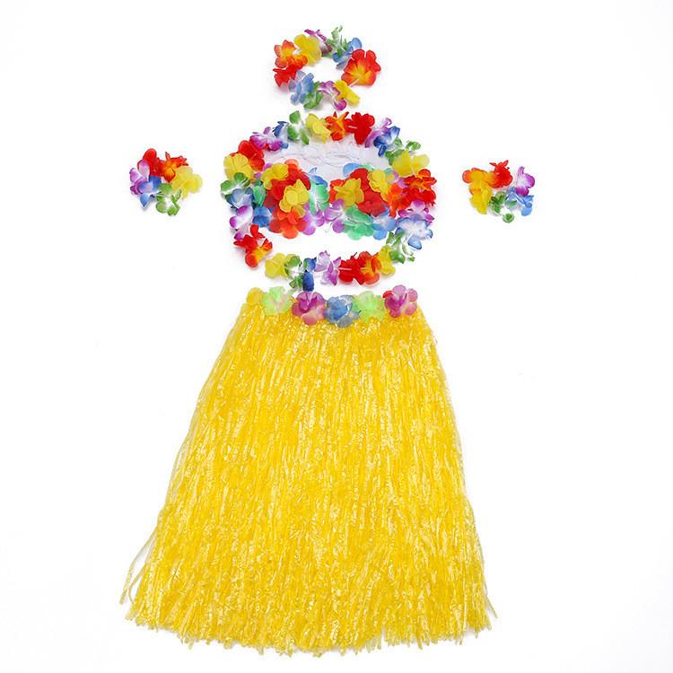 Hawaiian Costume Set With Plastic Grass Skirt For Party Performances And Themed Events