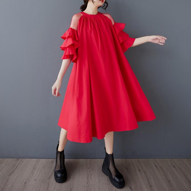 

Короткий рукав Большие размеры винтажные новые платья для женщин повседневное свободное летнее платье миди длинное красный