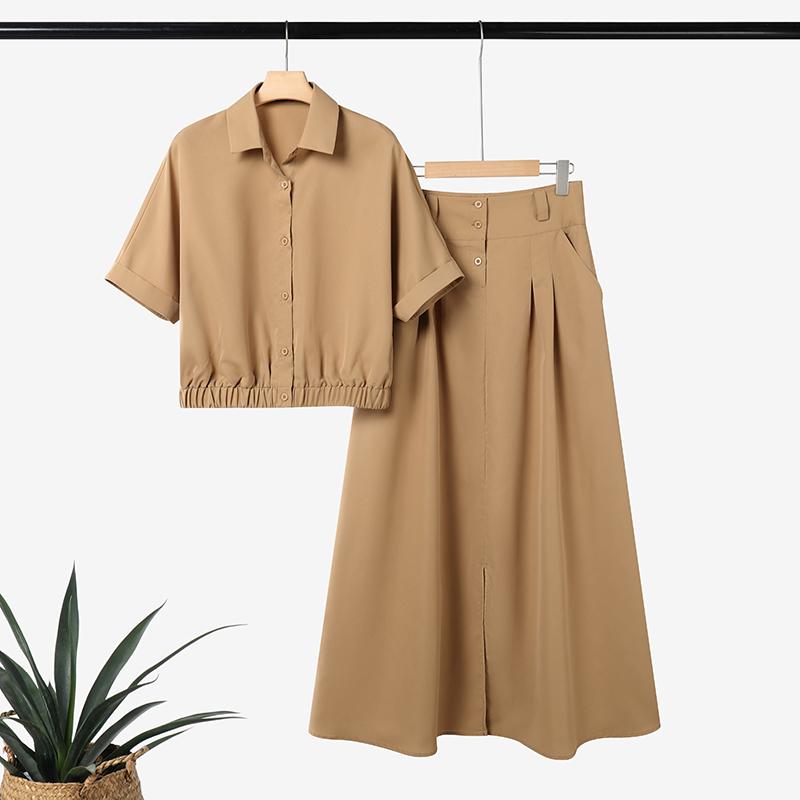 

ZANZEA Женский летний комплект из двух частей: блузка с коротким рукавом и длинные юбки 2XL хаки